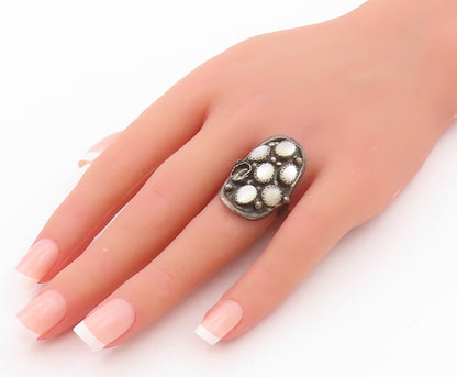 925 Sterling Silver Vintage Ring NAVAJO ZUNI Cat's Eye Inlay  Sz 7.5  RG32388
