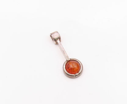 925 Sterling Silver Vintage Cabochon Baltic Amber Linear Drop Pendant PT21426