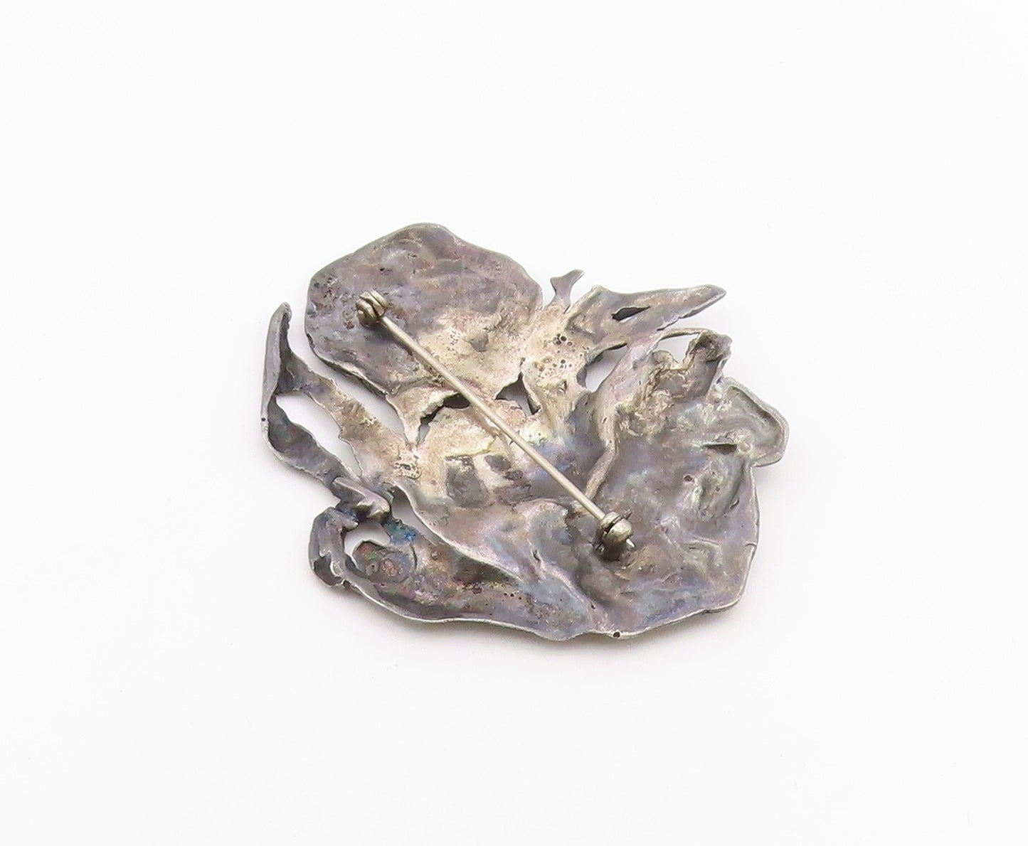 925 Sterling Silver  Vintage Antique Oxidized Sculpted Brooch Pin  BP9274
