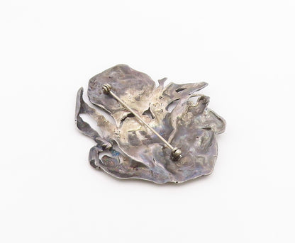 925 Sterling Silver  Vintage Antique Oxidized Sculpted Brooch Pin  BP9274