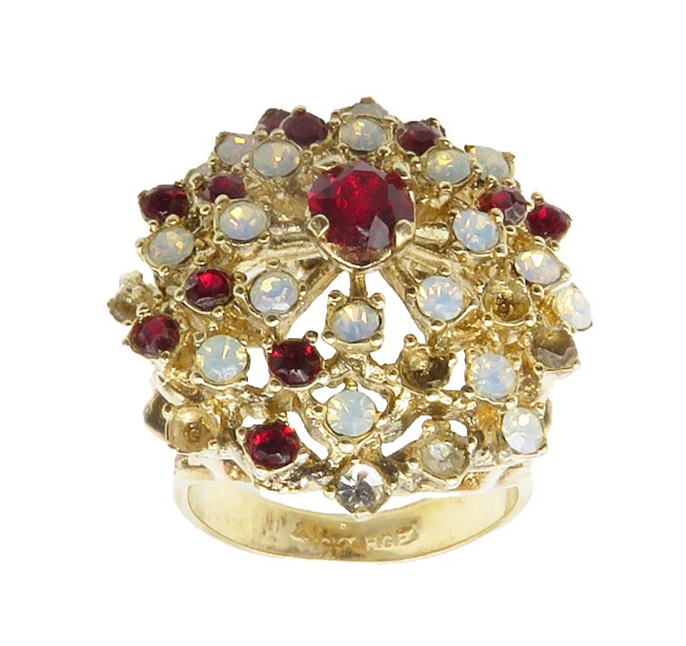 925 Sterling Silver  Garnet & Topaz Floral Dome Cocktail Ring Sz 7  RG14379
