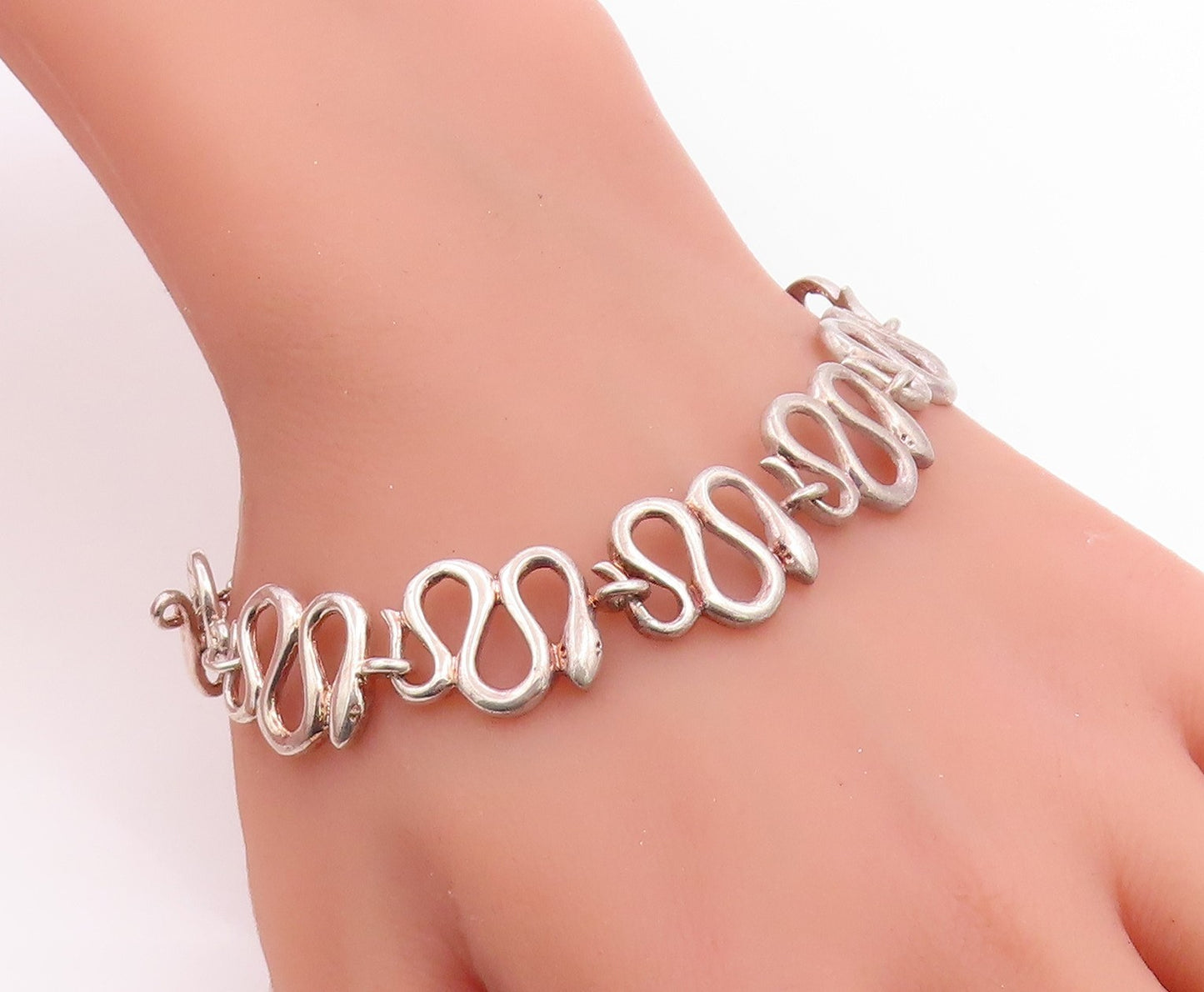 925 Sterling Silver Vintage Bracelet Minimalist Wavy Snake Link Chain  BT12060