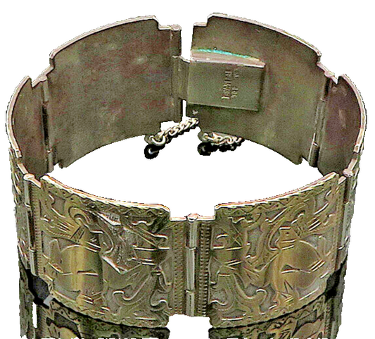 925 Sterling Silver & 18K GOLD  Vintage Warrior Panel Chain Bracelet  BT8242