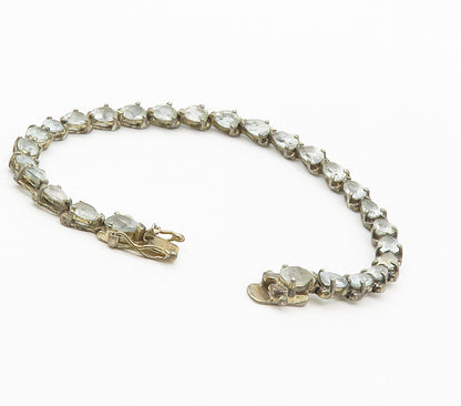 925 Sterling Silver  Vintage Tear Drop Blue Topaz Chain Bracelet  BT5804