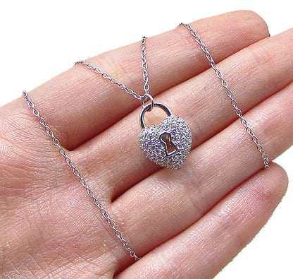 925 Sterling Silver  White Cubic Zirconia Love Heart Pendant & Chain  PT1466