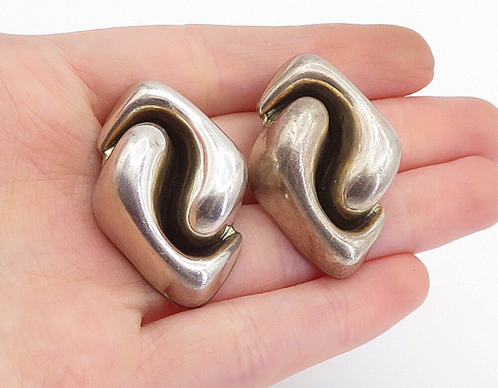DULCE MEXICO 925 Sterling Silver  Vintage Modernist Non Pierce Earrings EG2229