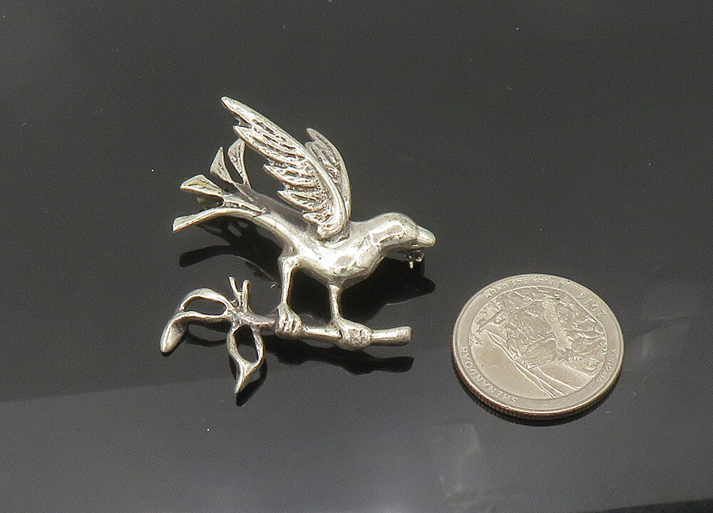 925 Sterling Silver  Vintage Antique Dove with Olive Branch Brooch Pin  BP8351