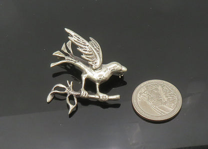 925 Sterling Silver  Vintage Antique Dove with Olive Branch Brooch Pin  BP8351