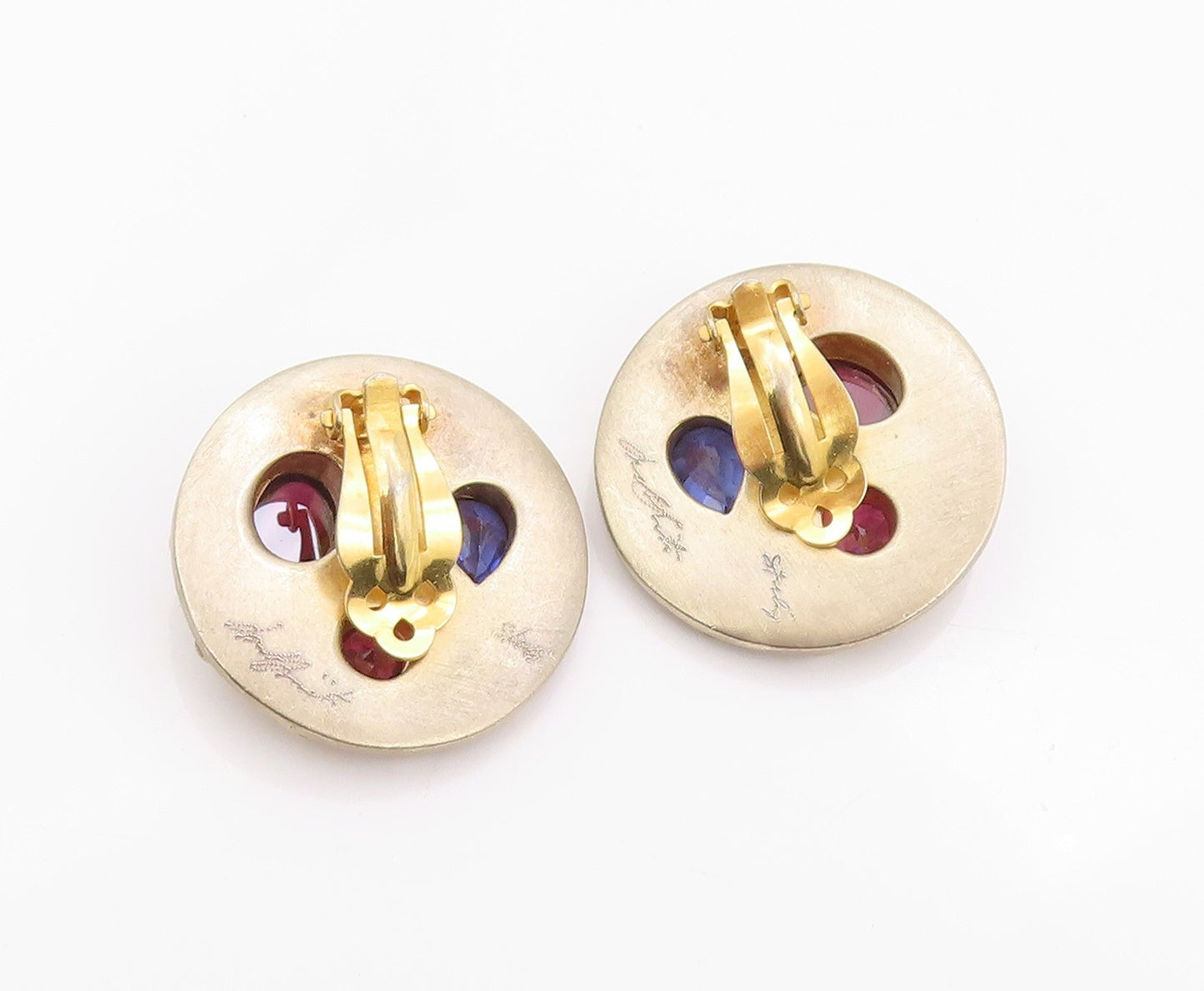 925 Sterling Silver Vintage Earrings Gold Plated Designer Gemstones  EG13489