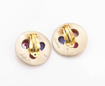 925 Sterling Silver Vintage Earrings Gold Plated Designer Gemstones  EG13489