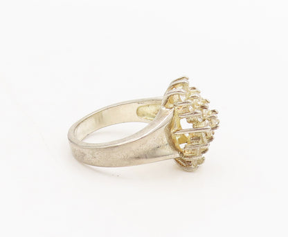 925 Silver  Vintage Multi White Topaz Band Bridge Solid Ring Sz 5.75  RG26808