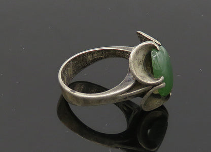 EUROPEAN 925 Silver  Vintage Antique Green Jasper Cocktail Ring Sz 8  RG20879