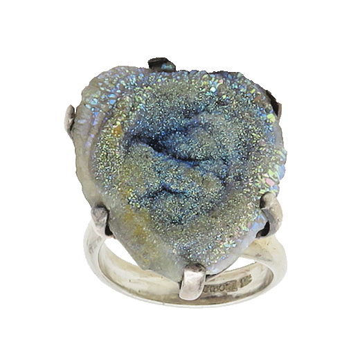 925 Sterling Silver  Vintage Blue Druzy Stone Cocktail Ring Sz 8  RG18196
