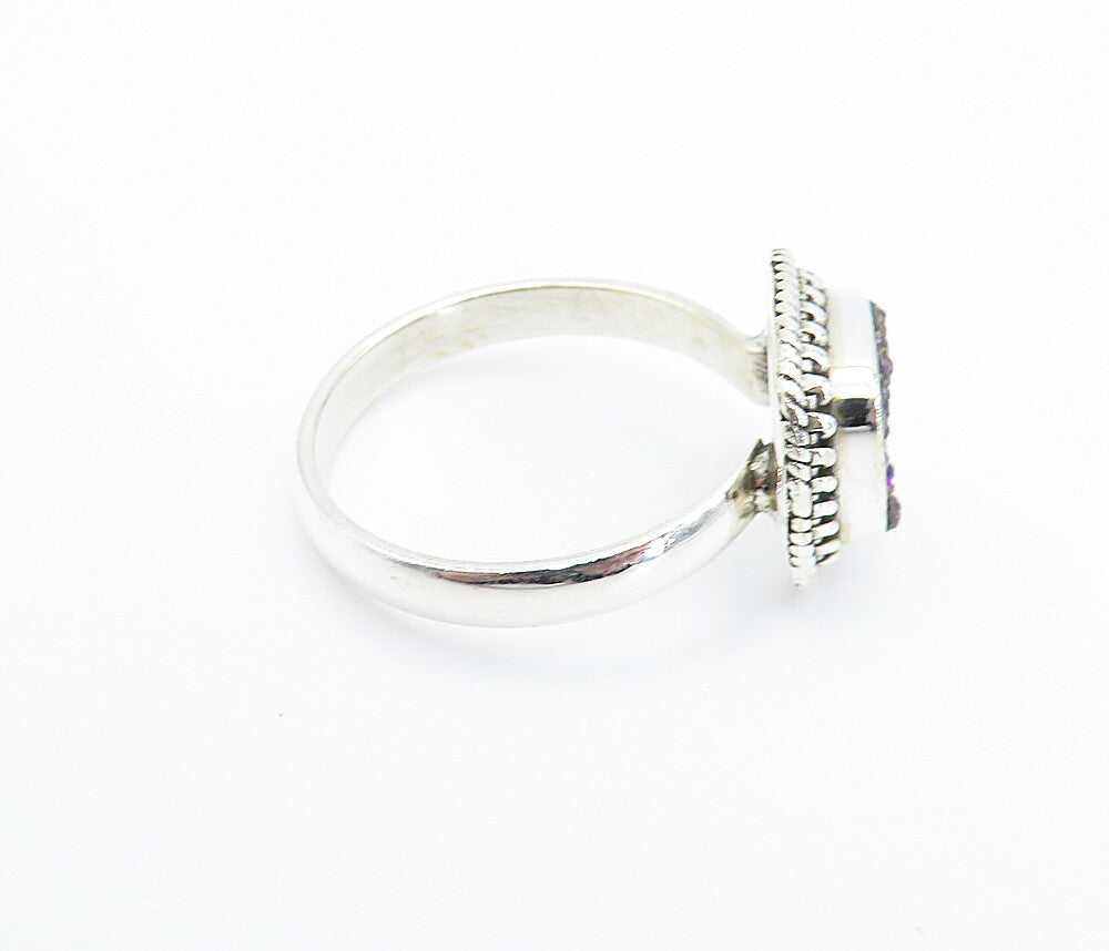 925 Sterling Silver  Druzy Twist Border Shiny Cocktail Ring Sz 8  RG7892