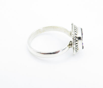 925 Sterling Silver  Druzy Twist Border Shiny Cocktail Ring Sz 8  RG7892