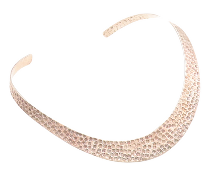 MEXICO 925 Silver  Vintage Shiny Hammered Detail Collar Necklace  NE1971