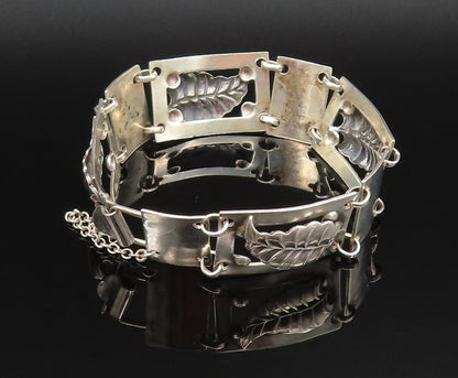 925 Sterling Silver  Vintage 3D Leaf Cutout Rectangle Chain Bracelet  BT9591