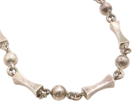 925 Sterling Silver Vintage Necklace MEXICO Solid Geometric Link HEAVY  NE4880