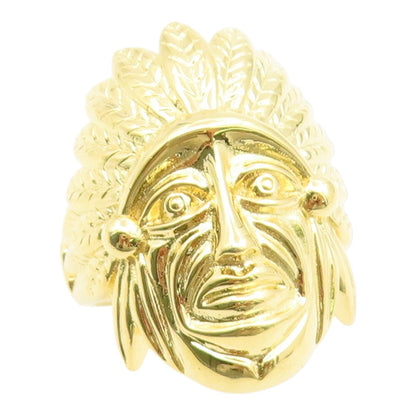 925 Sterling Silver Vintage Ring Gold Plated Native Chief  Sz 8.5  RG35291