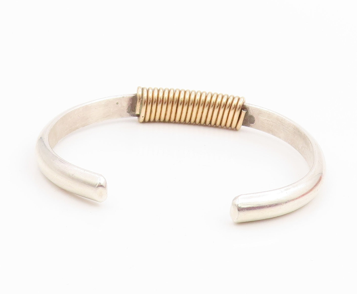 12K Gold & 925 Sterling Silver Vintage Bracelet Classic Wire Wrap Cuff  BT11940