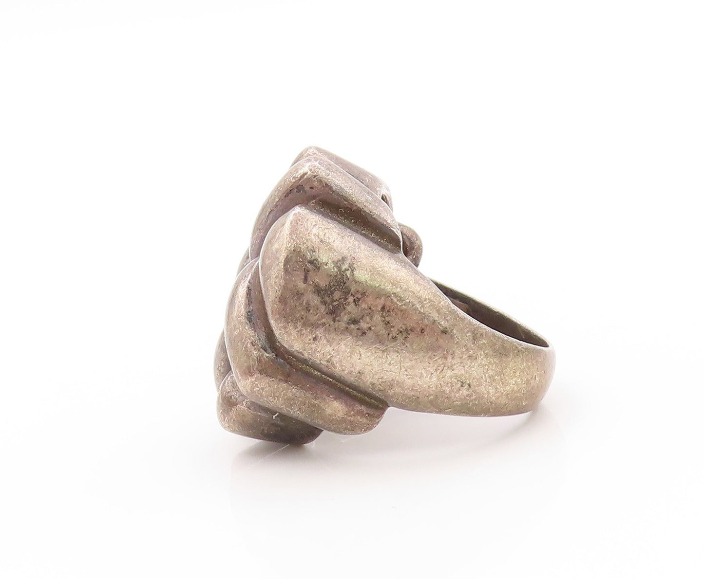 925 Sterling Silver Vintage Ring Dark Tone Grooved Knots  Sz 5.5  RG33004