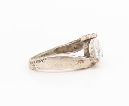 925 Sterling Silver Vintage Ring Classic CZ Solitaire Bypass Band  Sz 7  RG35736