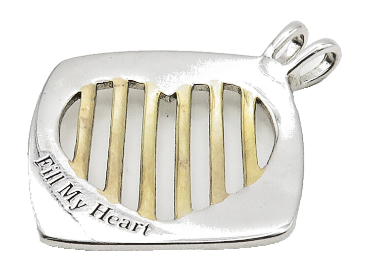 925 Sterling Silver  Petite Ruby Shiny Two Tone Love Heart Pendant  PT11861
