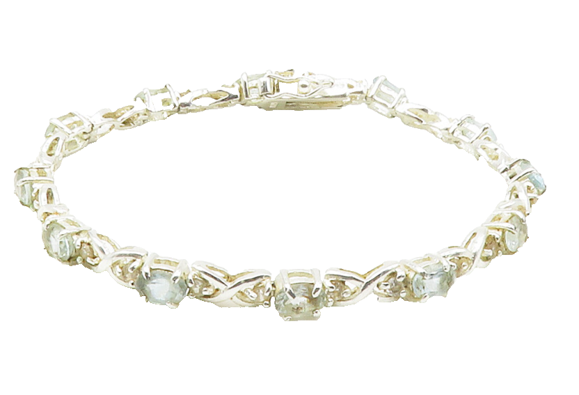925 Sterling Silver  Prong Set Aquamarine & Topaz XO Chain Bracelet  BT5449
