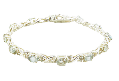 925 Sterling Silver  Prong Set Aquamarine & Topaz XO Chain Bracelet  BT5449