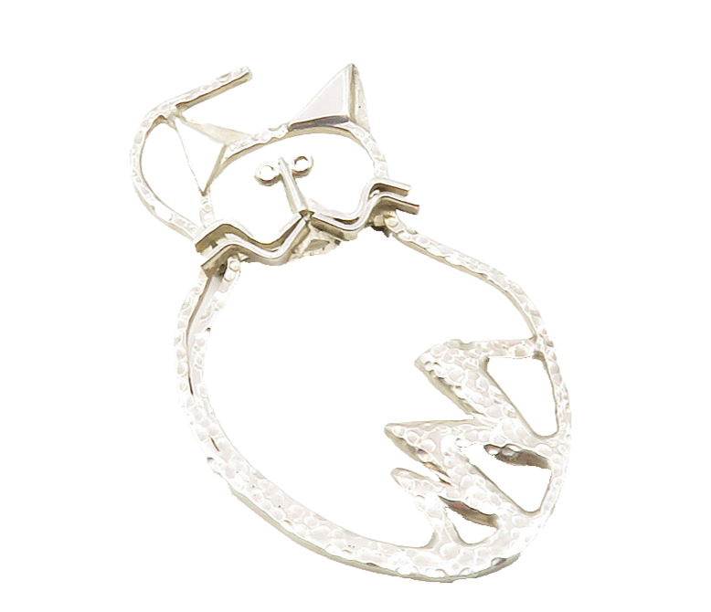 CARSI MEXICO 925 Sterling Silver  Vintage Shiny Hammered Cat Brooch Pin BP4508