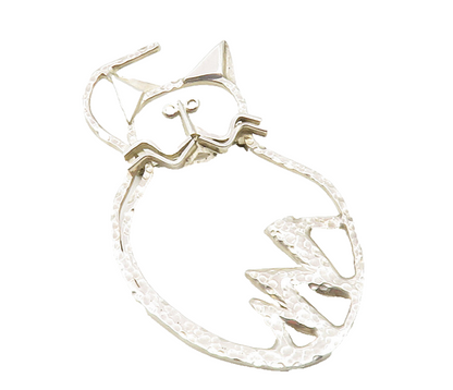 CARSI MEXICO 925 Sterling Silver  Vintage Shiny Hammered Cat Brooch Pin BP4508