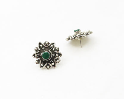 MEXICO 925 Sterling Silver  Vintage Malachite Floral Drop Earrings  EG8894