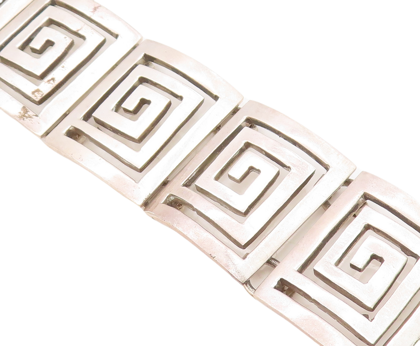 MEXICO 925 Sterling Silver  Vintage Shiny Greek Key Chain Bracelet  BT2934