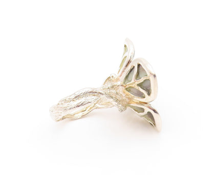 925 Sterling Silver Vintage Ring Pearl Abalone Cutout Flower  SZ 10  RG32147