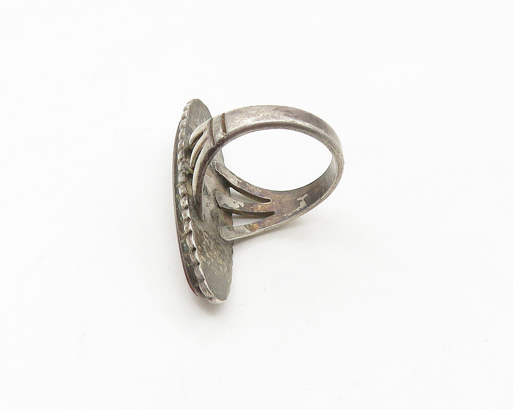 POST BELL TRADING NAVAJO 925 Silver  Vintage Agate Oblong Ring Sz 6.5  RG17123