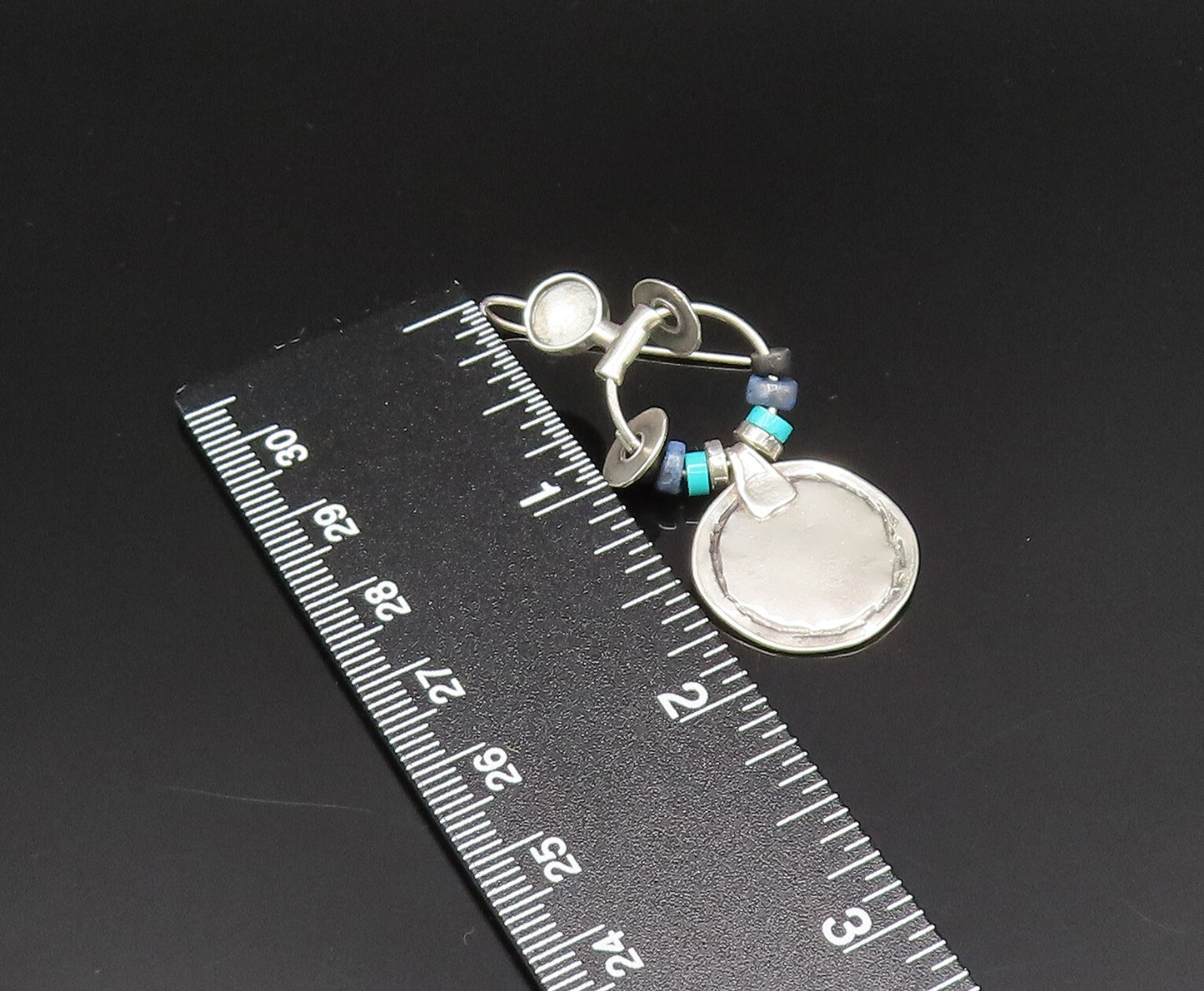 ISRAEL 925 Silver  Vintage Turquoise & Sodalite Beads Disc Earrings  EG11827