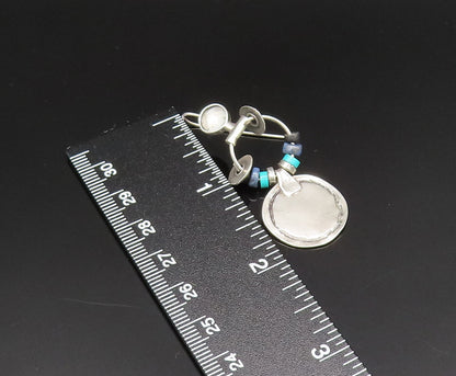 ISRAEL 925 Silver  Vintage Turquoise & Sodalite Beads Disc Earrings  EG11827