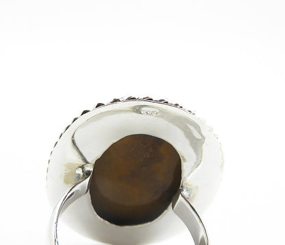 925 Sterling Silver  Cabochon Cut Brown Agate Oval Cocktail Ring Sz 9  RG8186