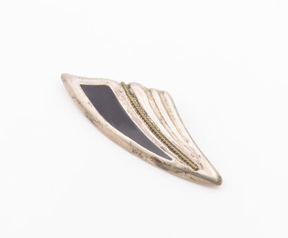 MEXICO 925 Sterling Silver  Vintage Black Onyx Fluted Twist Brooch Pin  BP4091