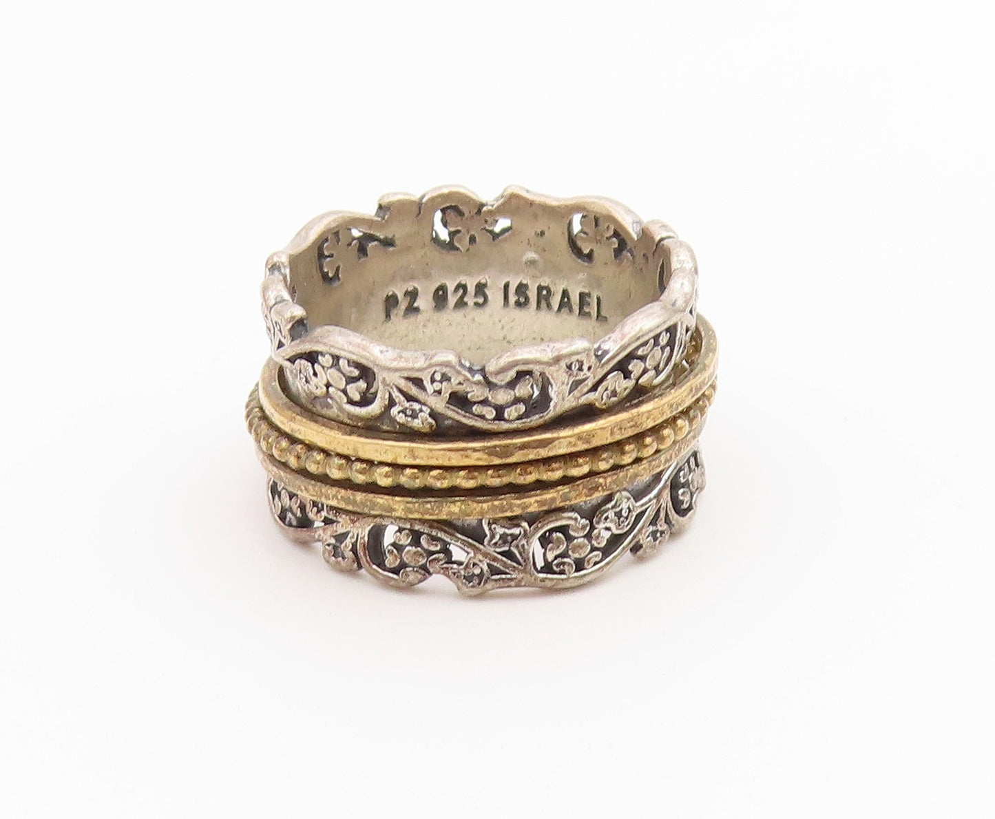 925 Sterling Silver Vintage Ring OR PAZ ISRAEL two Tone Spinner  Sz 6.5  RG36766