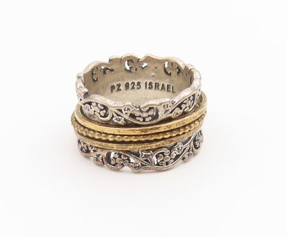 925 Sterling Silver Vintage Ring OR PAZ ISRAEL two Tone Spinner  Sz 6.5  RG36766