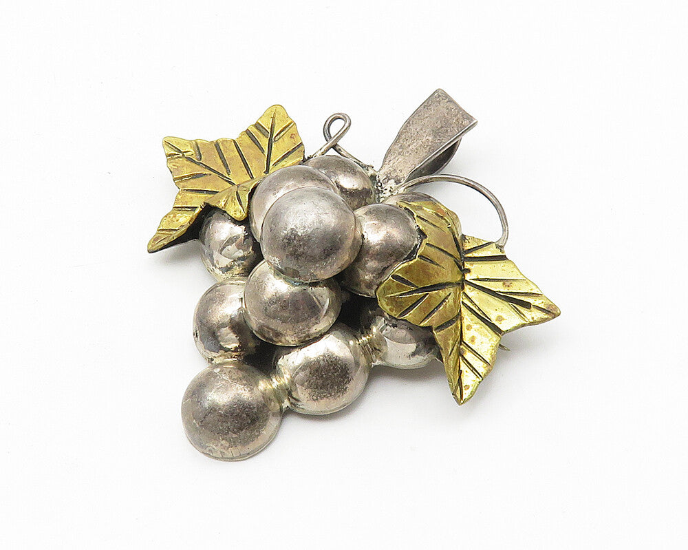 MEXICO 925 Sterling Silver  Vintage Two Tone Grape Bunch Brooch Pin  BP4283