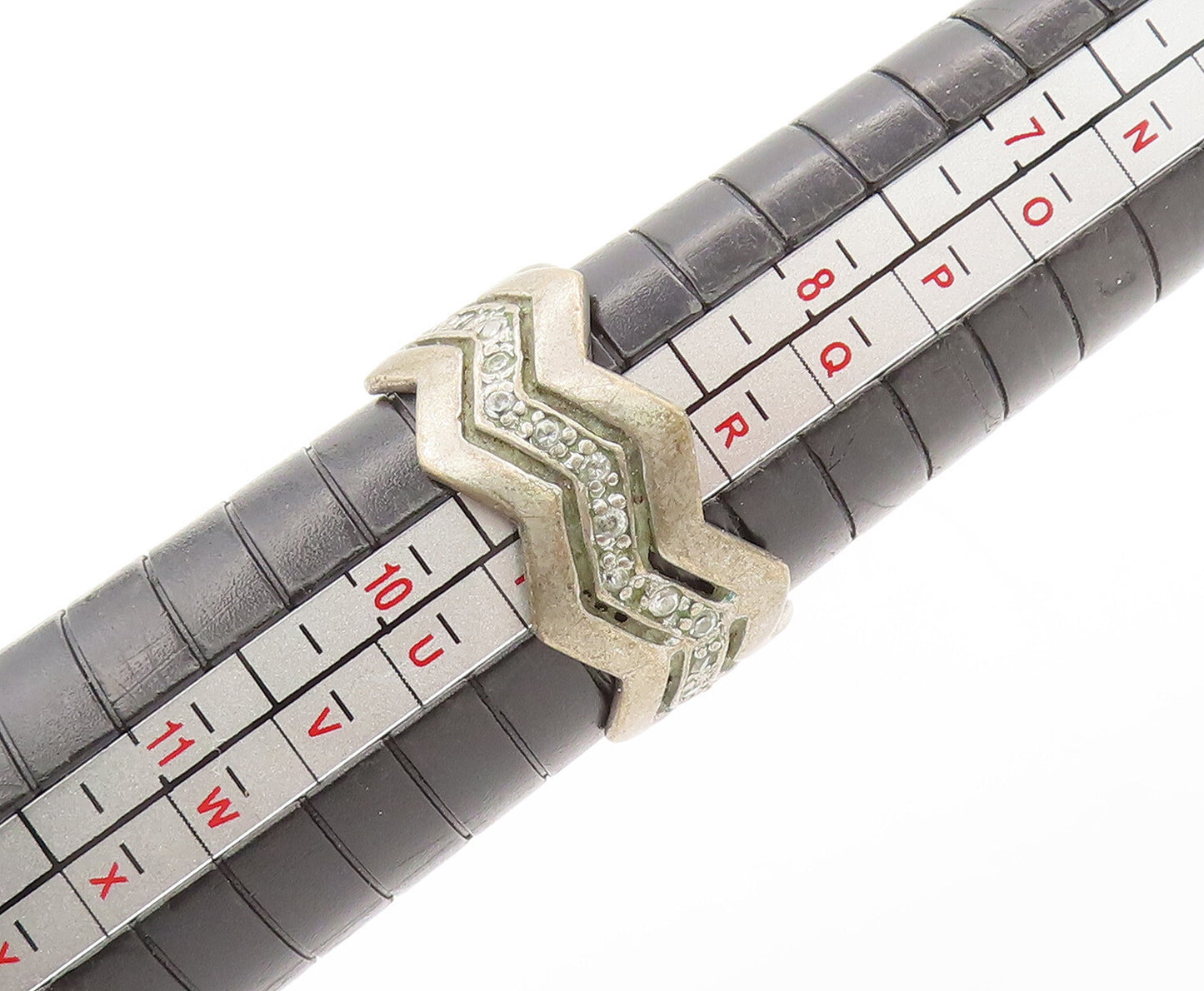 925 Sterling Silver  Vintage Zig Zag Solid Topaz Band Ring Sz 9.5  RG27441