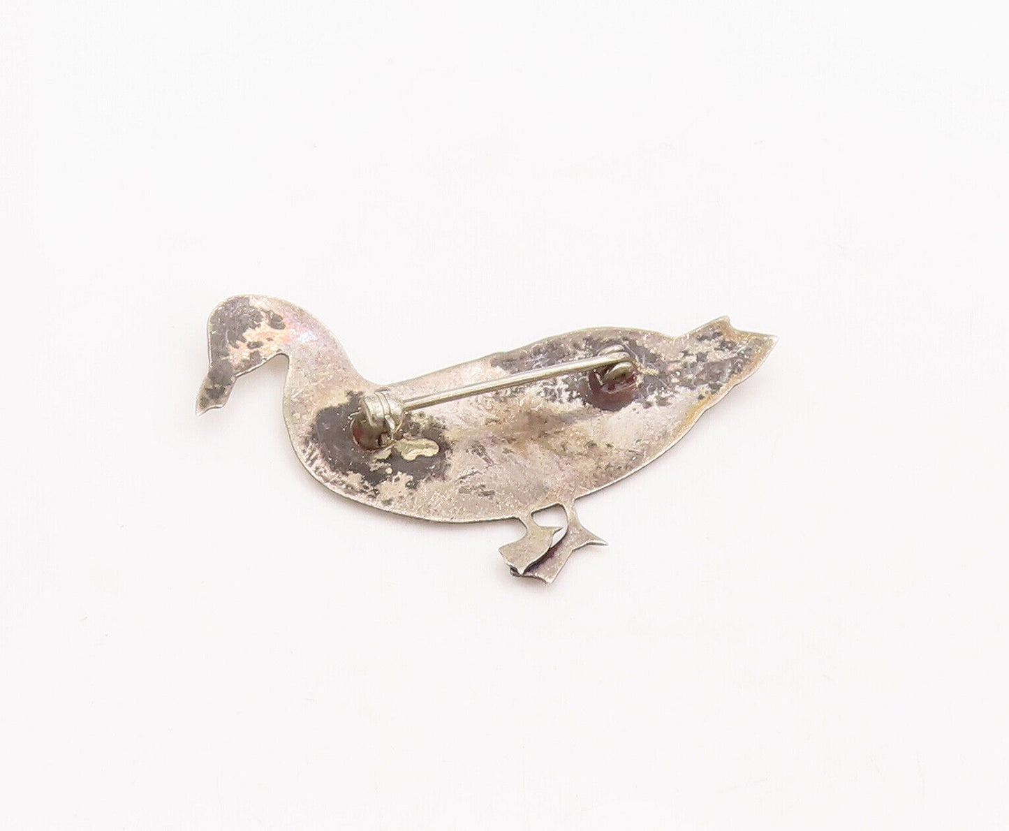 925 Sterling Silver Vintage Brooch Pin Minimalist Carved Walking Duck  BP10943