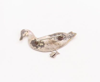 925 Sterling Silver Vintage Brooch Pin Minimalist Carved Walking Duck  BP10943