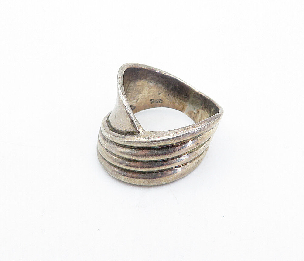 925 Sterling Silver  Vintage Dark Tone Fluted Detail Band Ring Sz 7  RG3962