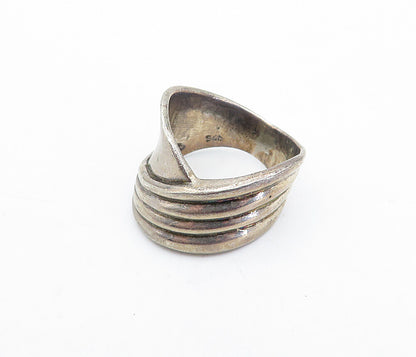 925 Sterling Silver  Vintage Dark Tone Fluted Detail Band Ring Sz 7  RG3962