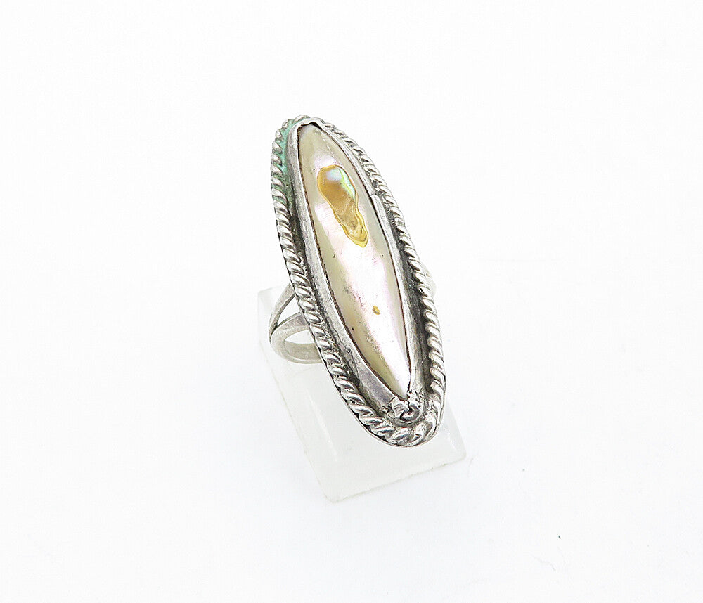 NAVAJO 925 Sterling Silver Vintage Abalone Twist Cocktail Ring Sz 4.5 RG4667