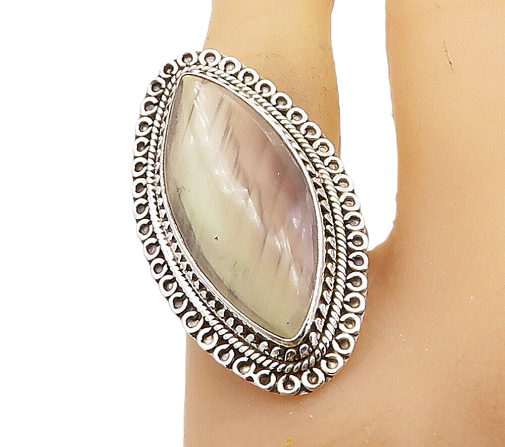 925 Sterling Silver  Vintage Agate Pointed Oval Cocktail Ring Sz 10  RG7956