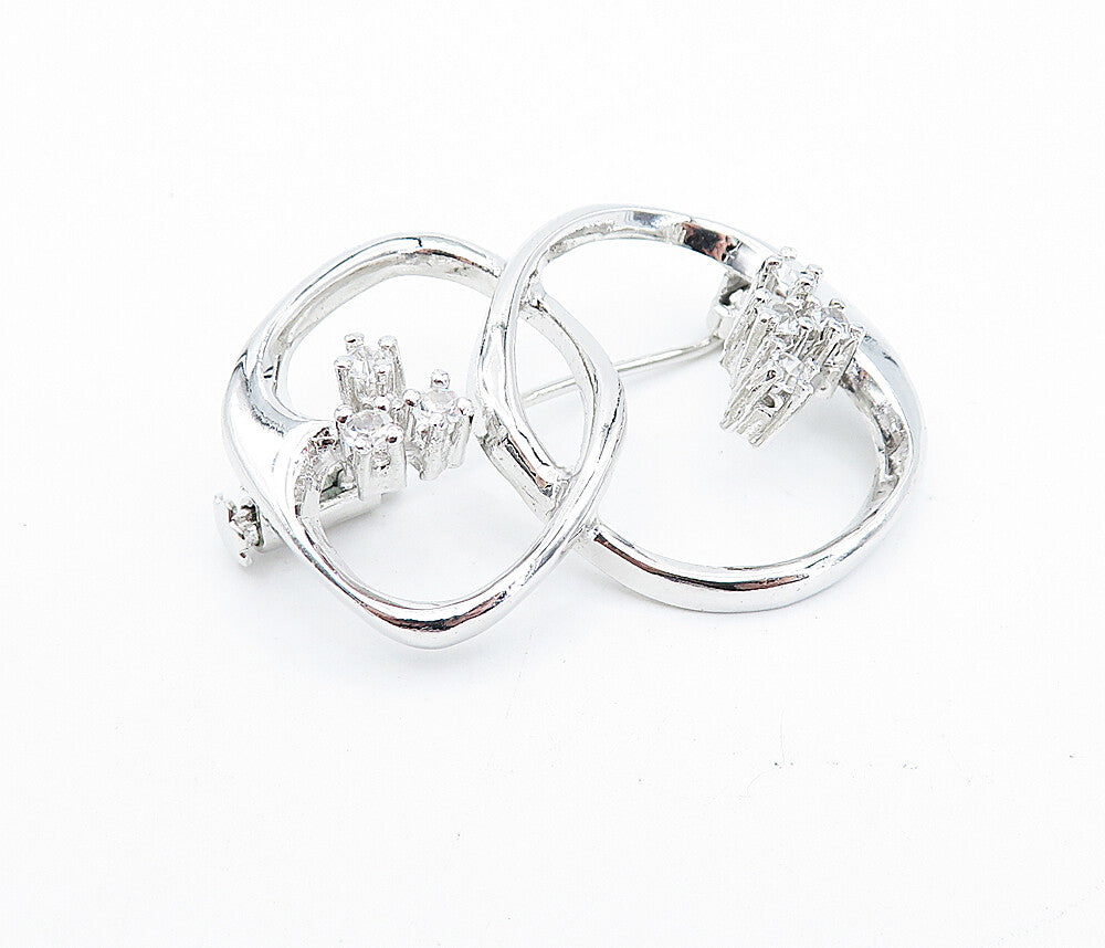 925 Sterling Silver  Vintage Cubic Zirconia Linked Design Brooch Pin  BP1158